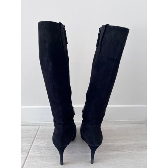 Nine West NWEVAH Size 9 1/2 M Tall Black 3 1/2 Inch Heel Boots with Zipper - Picture 6 of 14